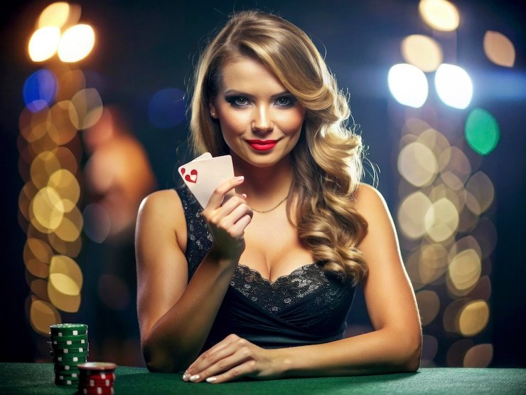 Interface permainan Nolimit City menampilkan meja dengan dealer langsung dan opsi taruhan yang jelas